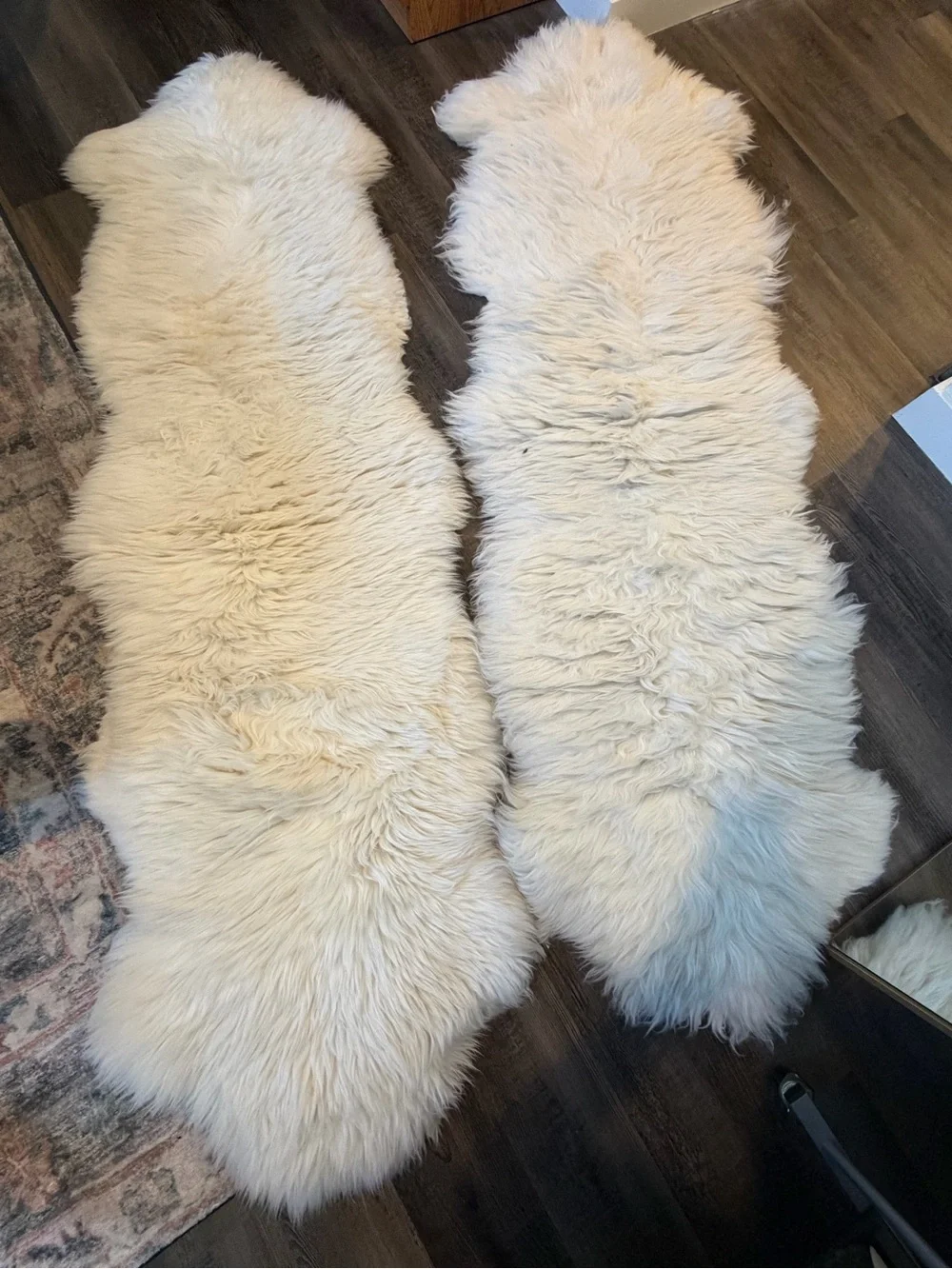 Set of 2 West Elm Sheepskin Runner Rugs - Off White